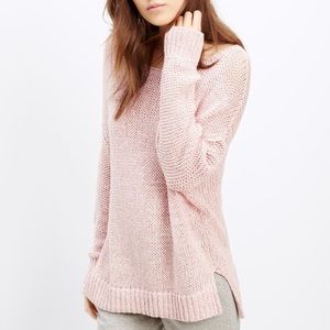 Vince. Drop Shoulder Chunky Knit Ballet Pink Sweater Hi Lo Rolled Neckline xs